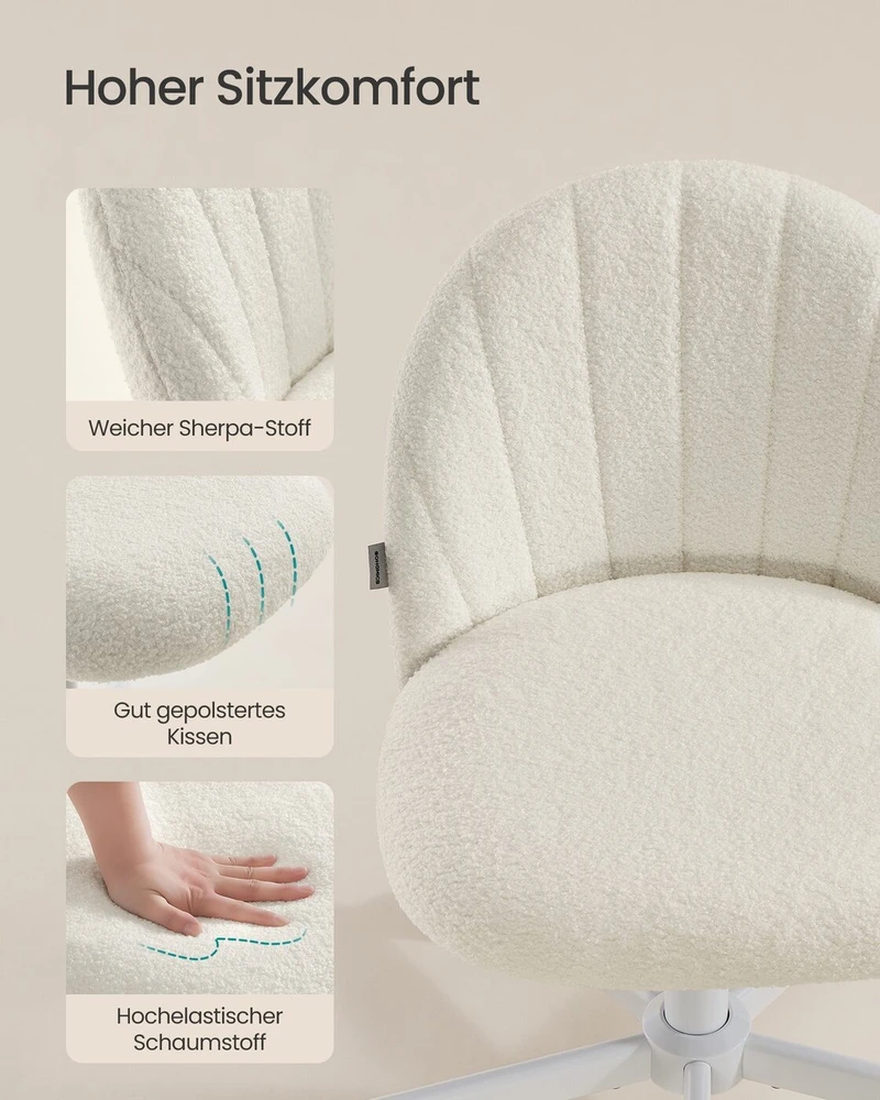 Songmics Kėdė su Fleece Apmušalu Kreminės Spalvos