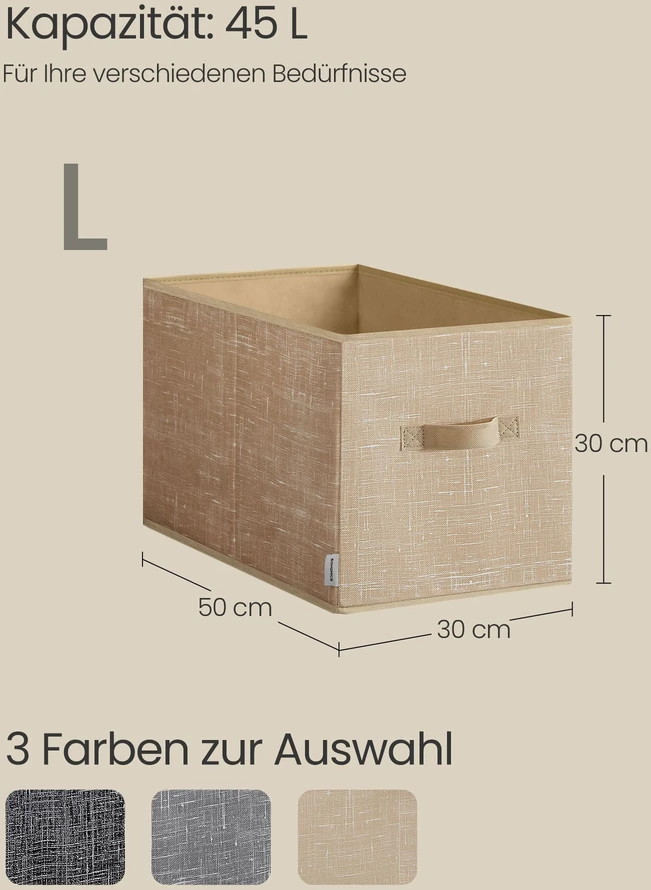 Songmics Daiktadėžė, smėlio spalvos, 50 x 30 x 30 cm, 3 vnt.