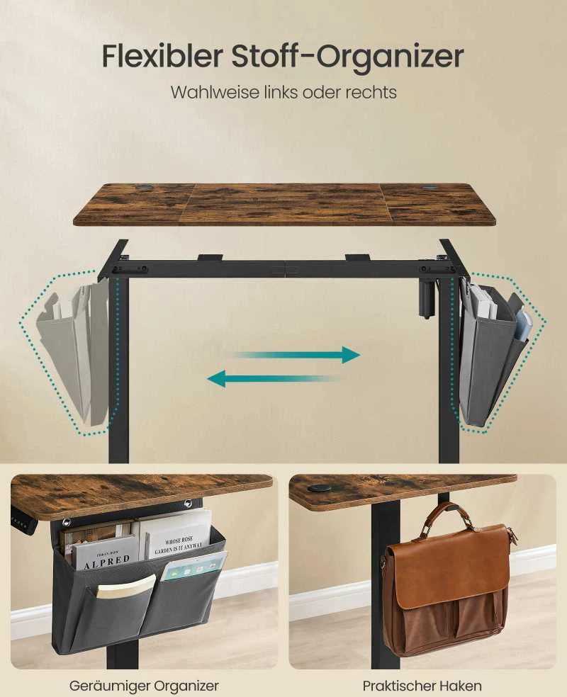 Songmics Reguliuojamo aukščio elektrinis stalas 60 x 120 x (72-120) cm