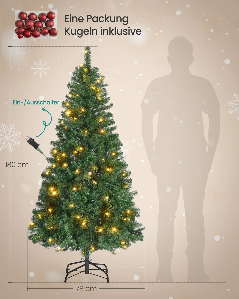 Songmics Dirbtinė Kalėdinė eglutė 78x180 cm Žalia PVC Metalinė stovė