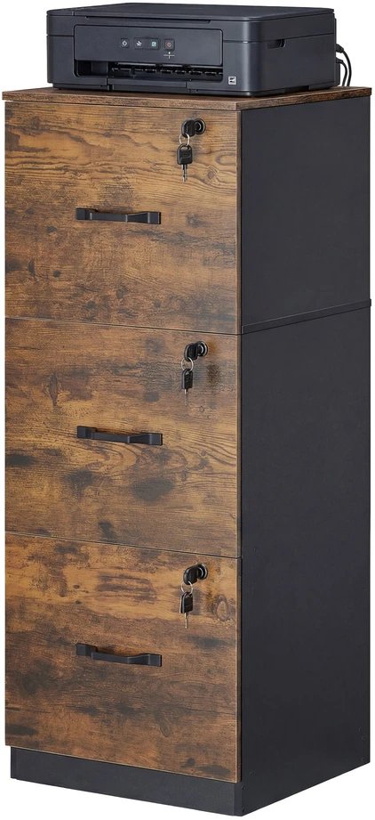 Songmics Dokumentų spintelė su 3 užrakinamais stalčiais 40x41x103 cm