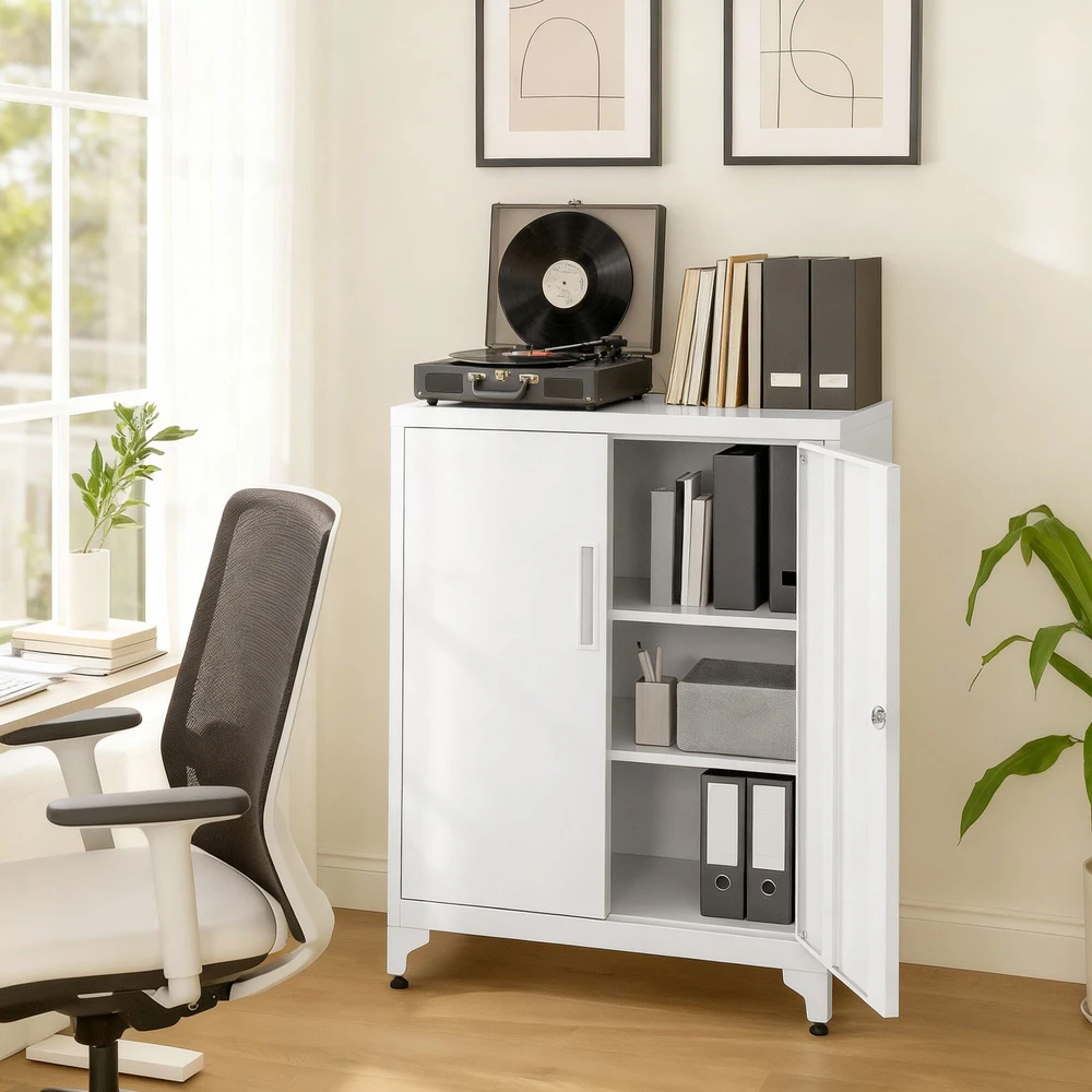 Songmics Dokumentų spintelė su užraktu 40 x 80 x 90 cm balta