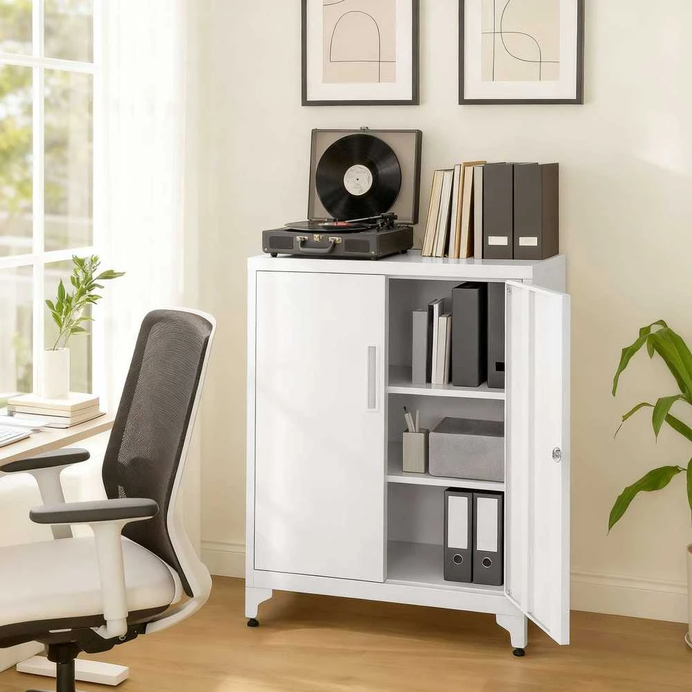 Songmics Dokumentų spintelė su užraktu 40 x 80 x 90 cm balta