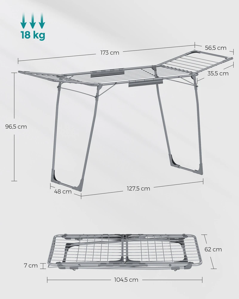 Songmics Skalbinių stovas su kojinių laikikliu metalinis pilkas