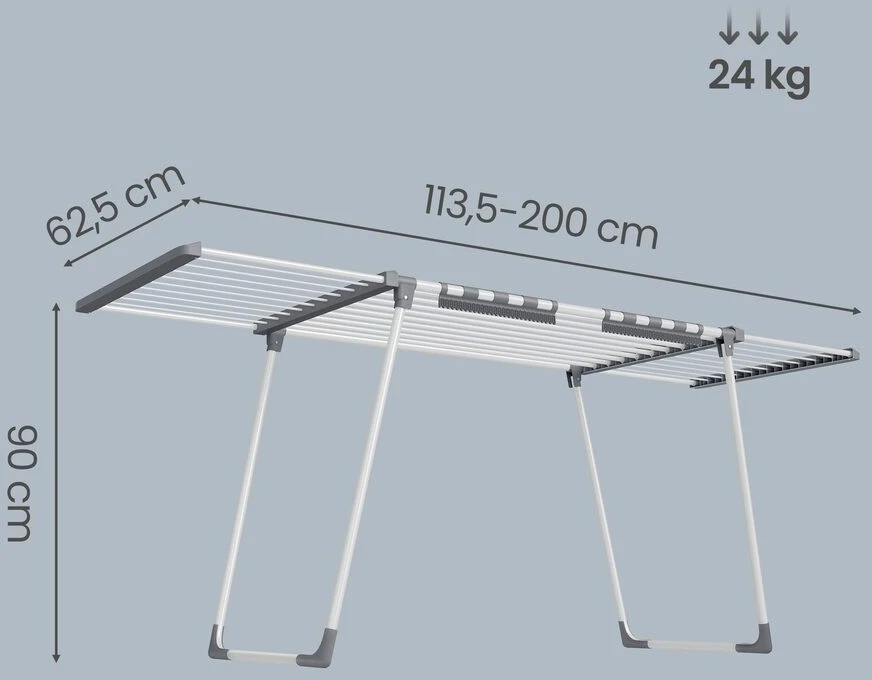 Songmics Skalbinių džiovyklė 62,5×(113,5–200)×90 cm