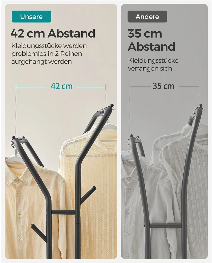 Songmics Drabužių lentyna ant ratukų su 2 drabužių laikikliais, juoda