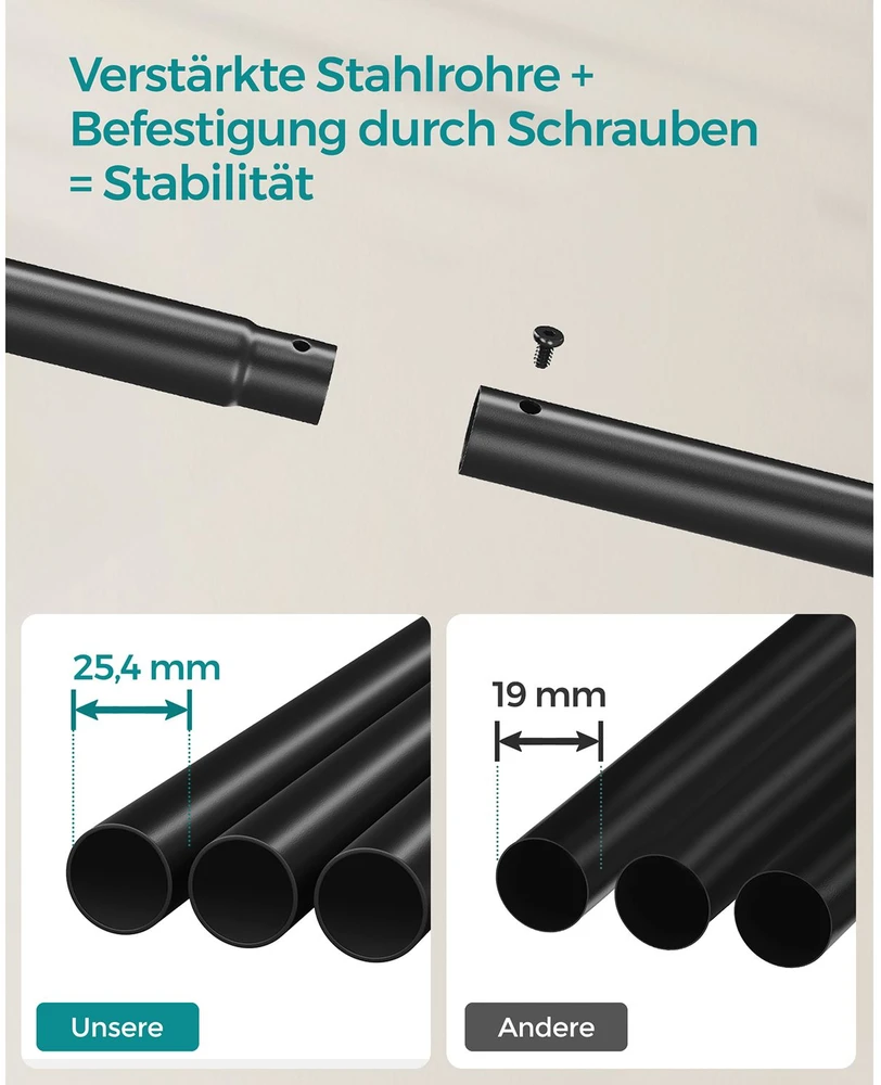 Songmics Drabužių lentyna ant ratukų su 2 drabužių laikikliais, juoda