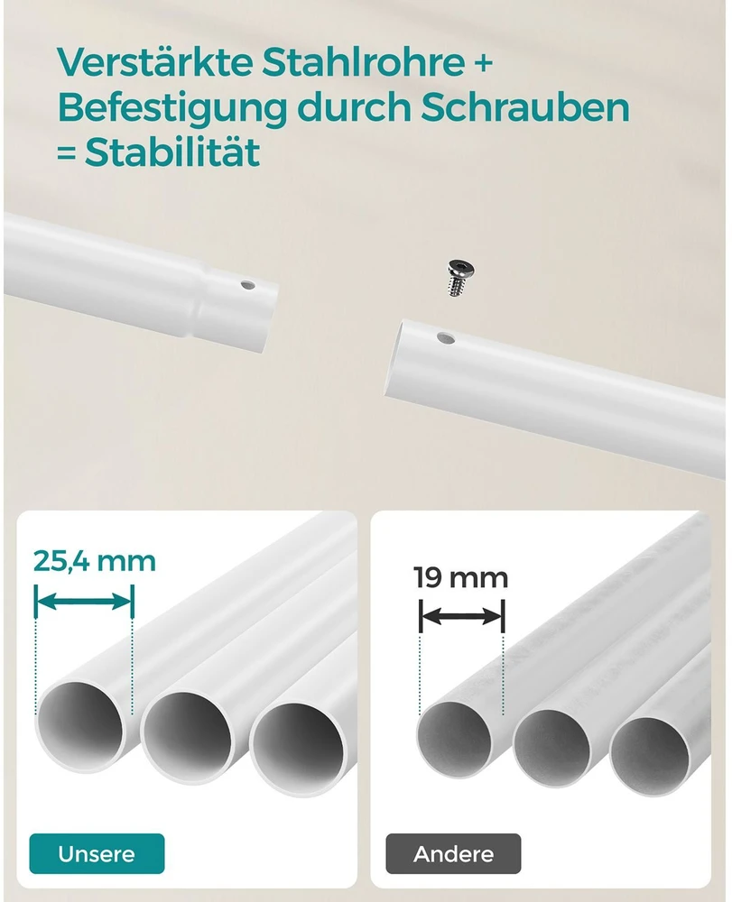 Songmics Drabužių lentyna ant ratukų su 2 drabužių laikikliais balta