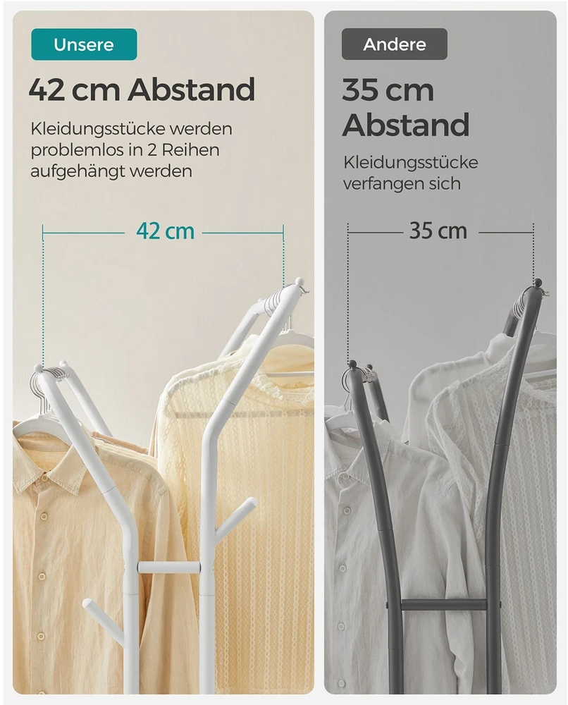 Songmics Drabužių lentyna ant ratukų su 2 drabužių laikikliais balta