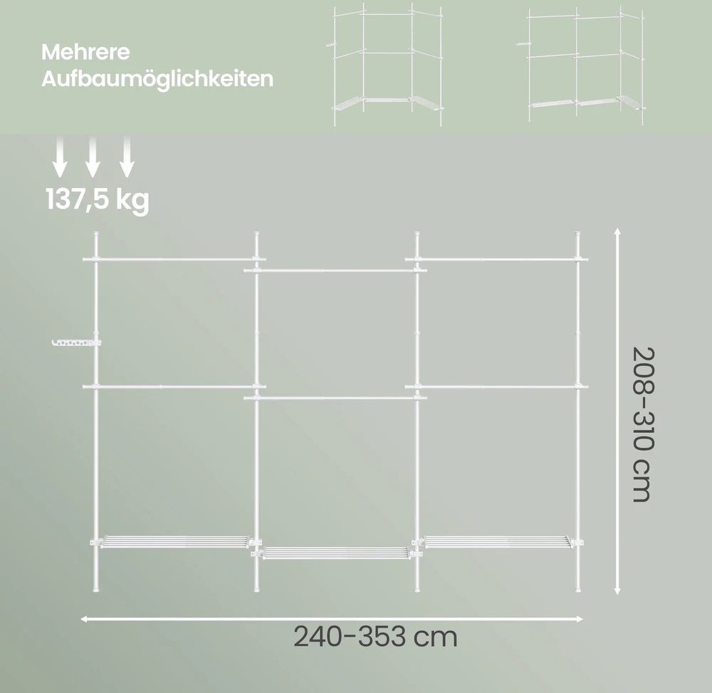 Songmics Kabykla 3 lygių reguliuojama 33,5x240-353x208-310 cm