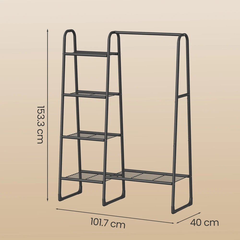 Songmics Drabužių stovas su 5 lentynomis 40x101,7x153,3 cm juodas