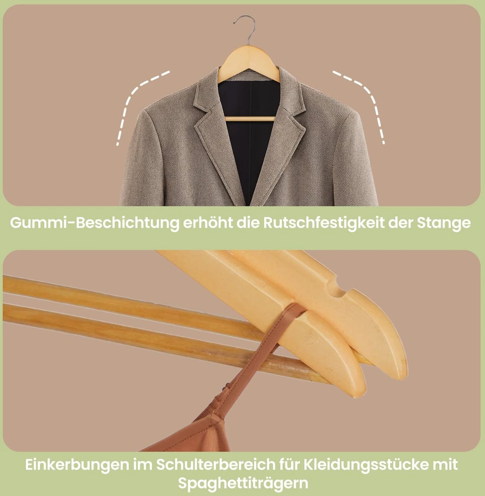 SONGMICS medinės pakabos, 10 vnt. rinkinys, pakabos iš masyvios medienos