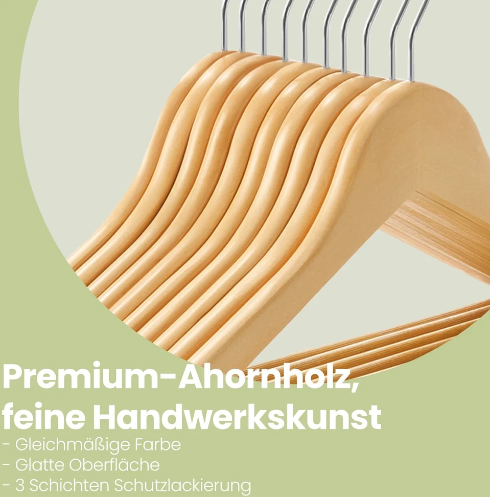 SONGMICS medinės pakabos, 10 vnt. rinkinys, pakabos iš masyvios medienos