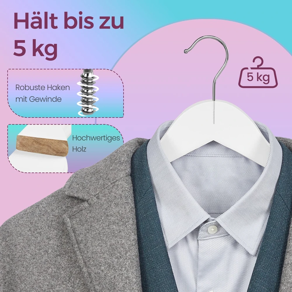 SONGMICS medinės pakabos, 50 vnt. rinkinys, pakabos iš masyvios medienos