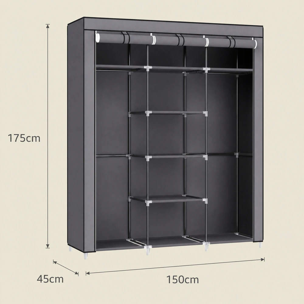 Songmics Audinių spinta 150 x 175 cm pilka