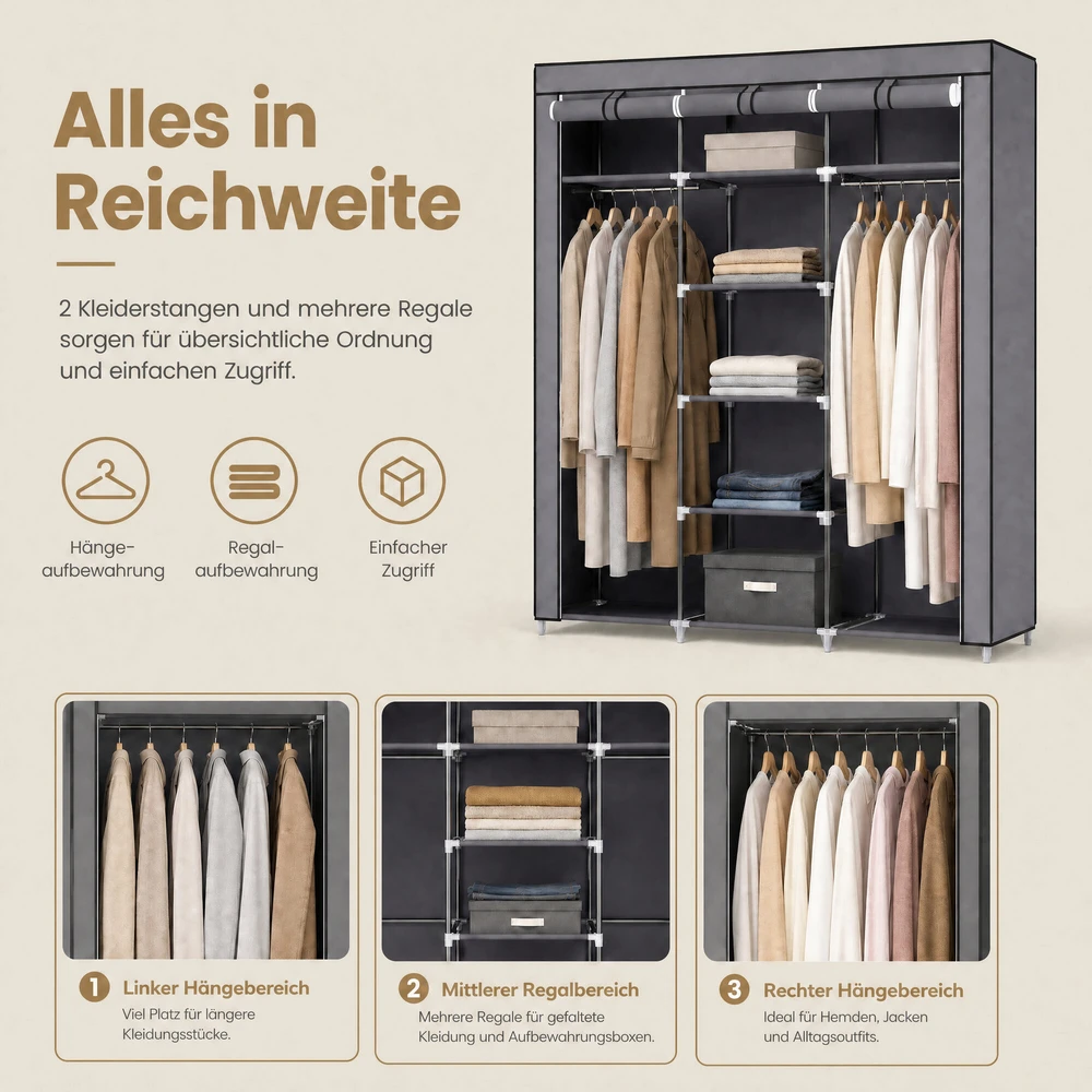 Songmics Audinių spinta 150 x 175 cm pilka