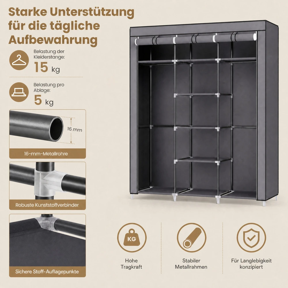 Songmics Audinių spinta 150 x 175 cm pilka