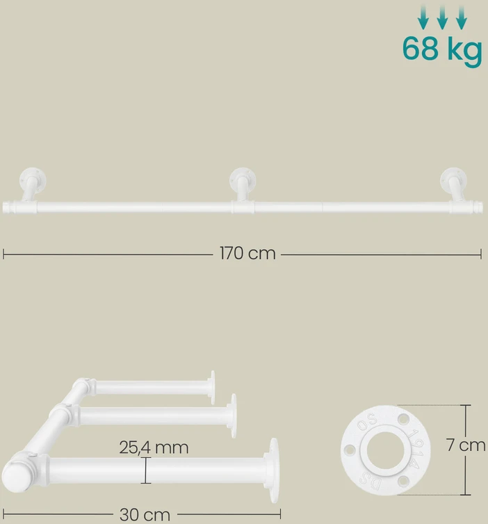 Songmics Drabužių kabykla prie sienos 30,4 x 170 x 7 cm