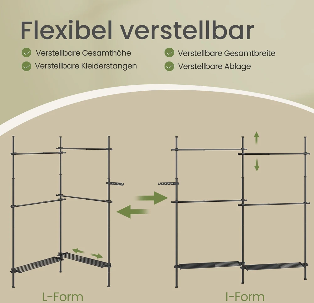Songmics Drabužių kabykla 3 aukštų 33,5 x (162-238) x (220-300) cm