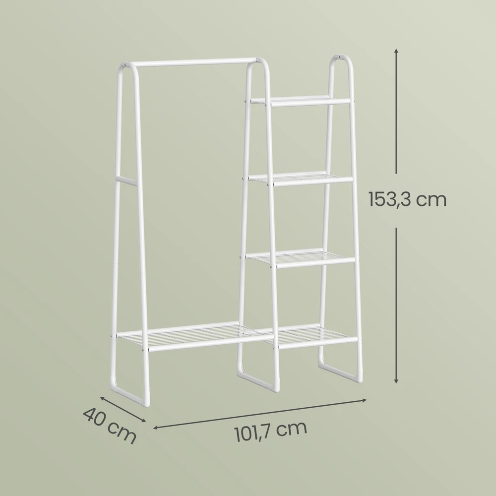 Songmics Drabužių stovas su 5 lentynomis, baltas, 40x101,7x153,3 cm