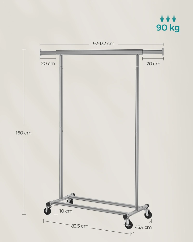 Songmics Drabužių stovas, 45.4x92-132x160 cm, pilkas
