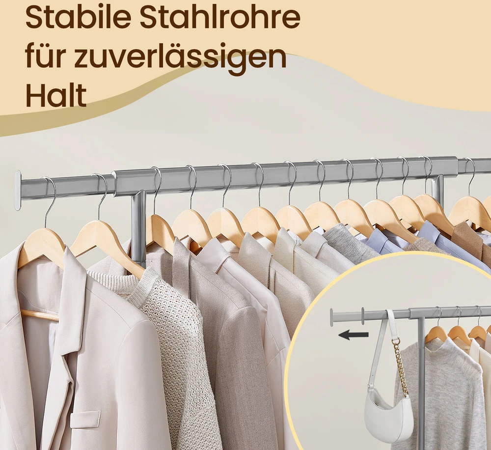 SONGMICS drabužių stovas, drabužių stovas su ratukais, ištraukiamas drabužių stovas