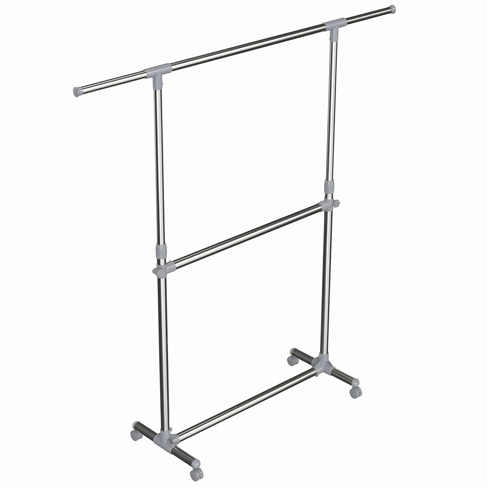 Songmics Drabužių stovas su ratukais, reguliuojamas aukštis 113–198 cm, sidabrinis-pilkas