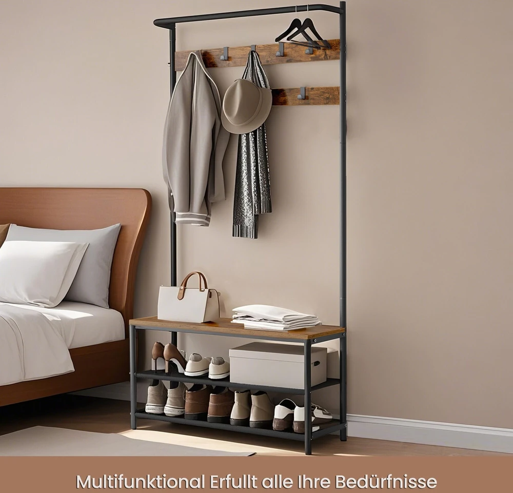 Songmics Drabužių kabykla su suoleliu ir lentynomis 32,2 x 84 x 180 cm