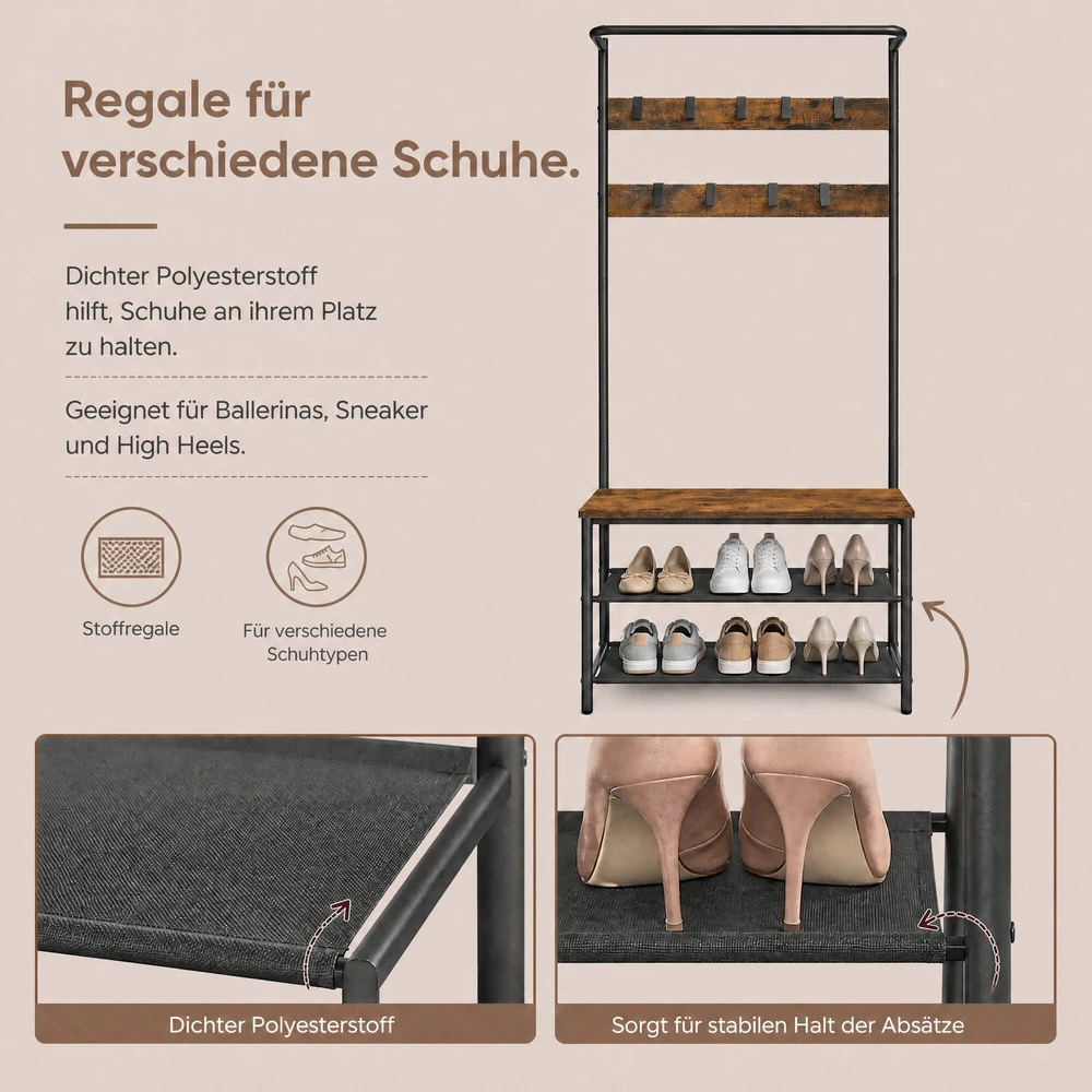 Songmics Drabužių kabykla su suoliuku VASAGLE, 32,2x64x180 cm
