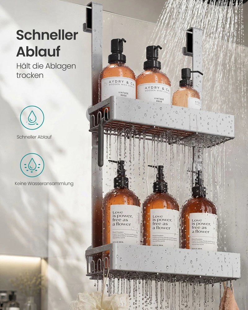 Songmics Dušo lentyna kabinama, 2 lygiai, sidabrinė