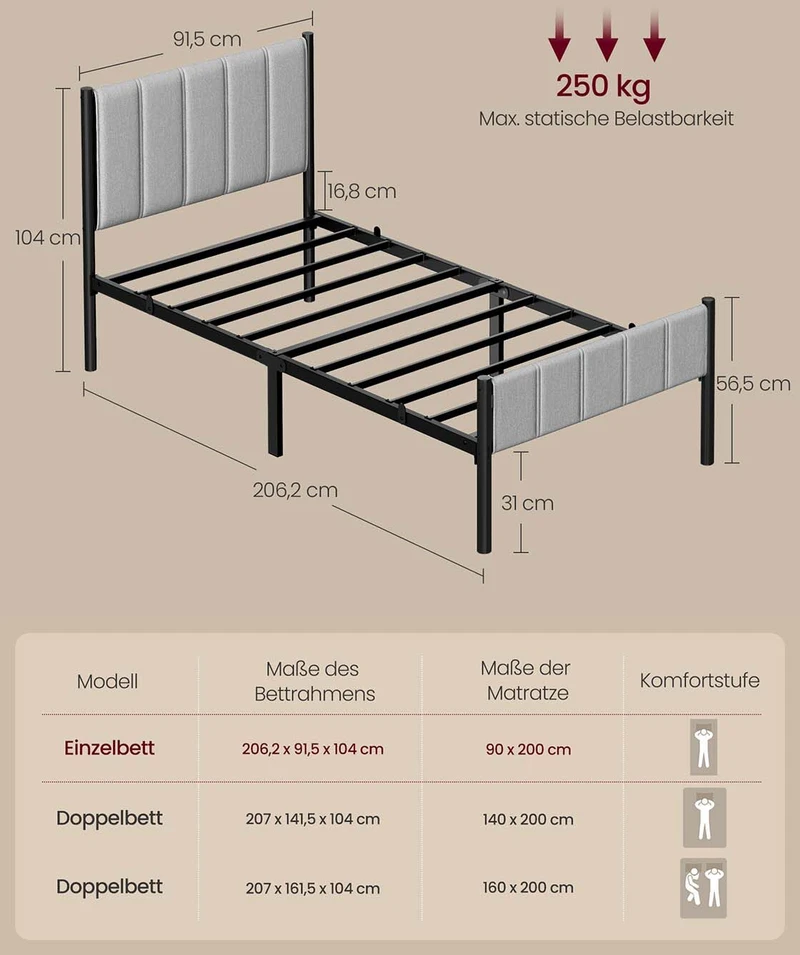 Songmics Viengulė lova 90 x 200 cm