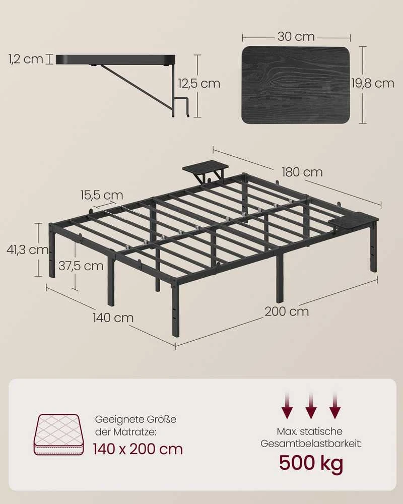 Songmics Vasagle 140 x 200 cm lova su metalinėmis lentynomis