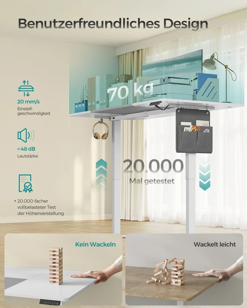 Songmics Reguliuojamo aukščio rašomasis stalas elektrinis pagrindinis baltos-balandų pilkos spalvos