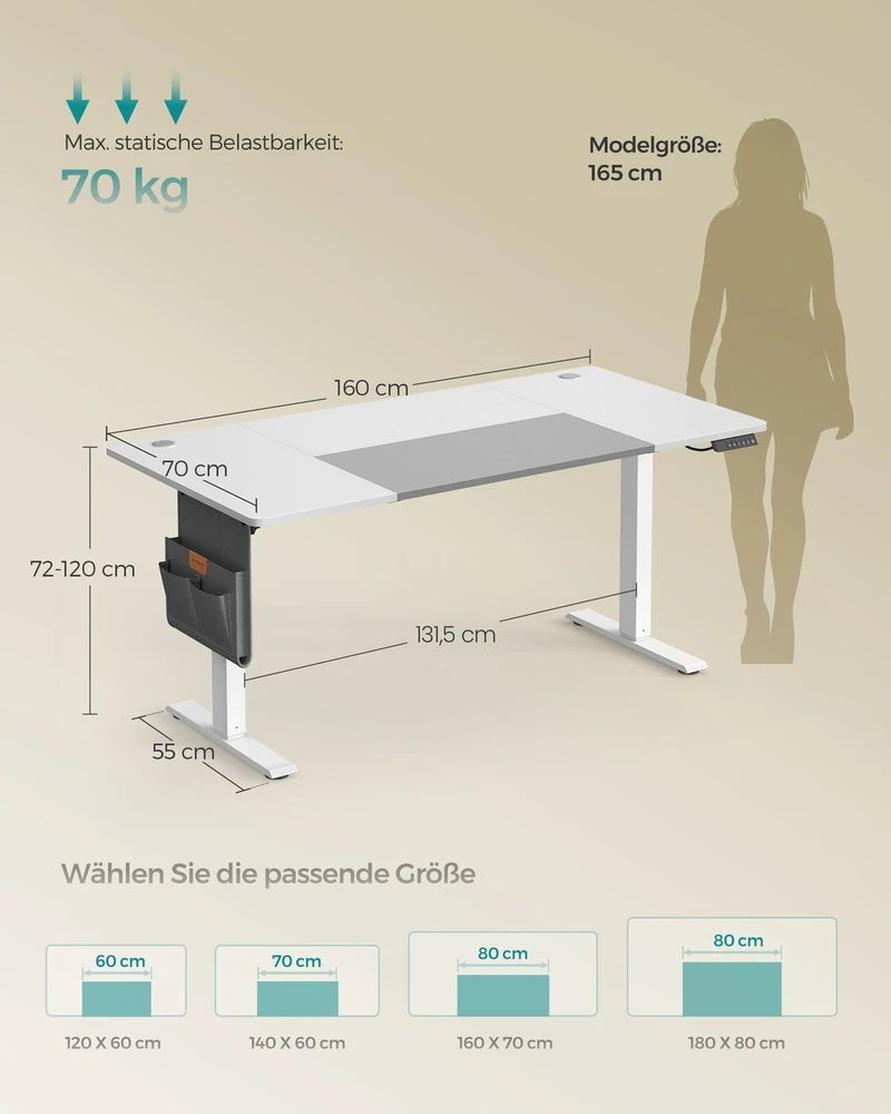 Songmics Reguliuojamo aukščio rašomasis stalas elektrinis pagrindinis baltos-balandų pilkos spalvos