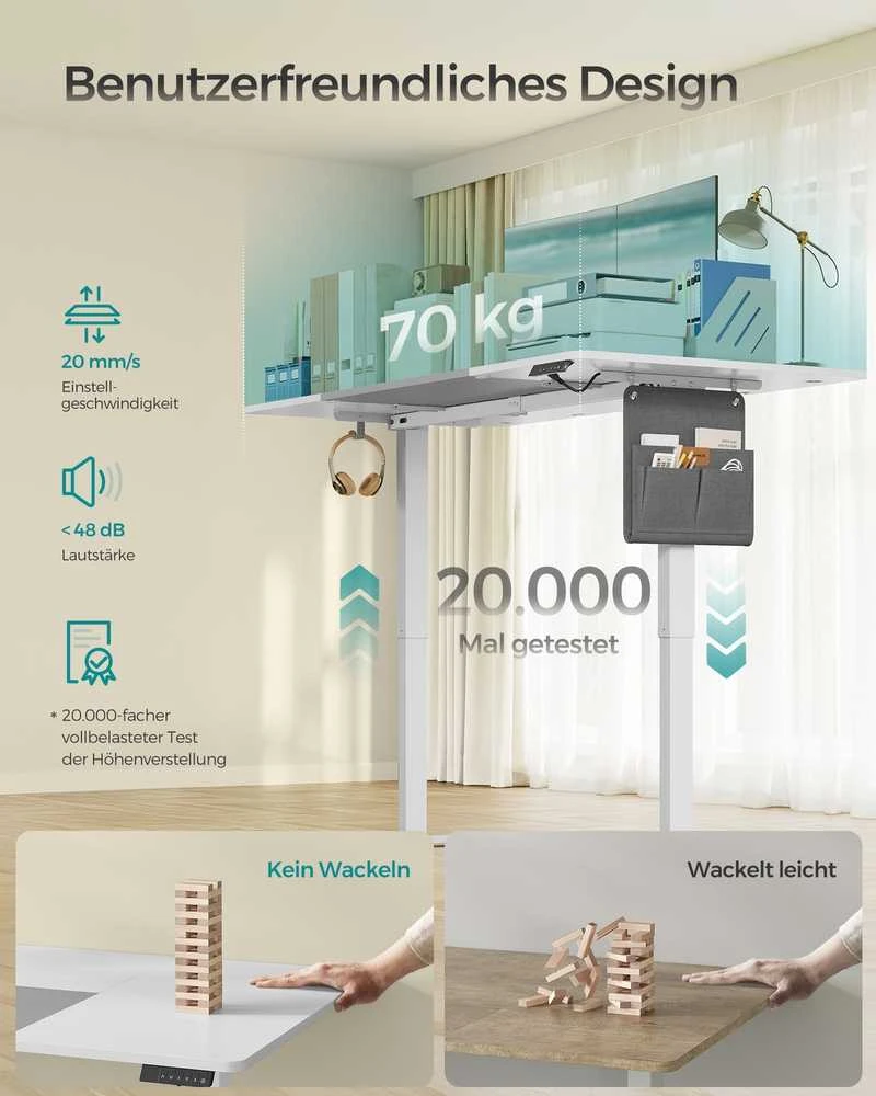 Songmics Reguliuojamo aukščio rašomasis stalas elektrinis pagrindinis baltos-balandų pilkos spalvos