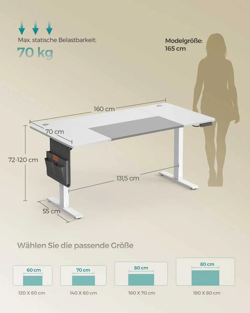 Songmics Reguliuojamo aukščio rašomasis stalas elektrinis pagrindinis baltos-balandų pilkos spalvos