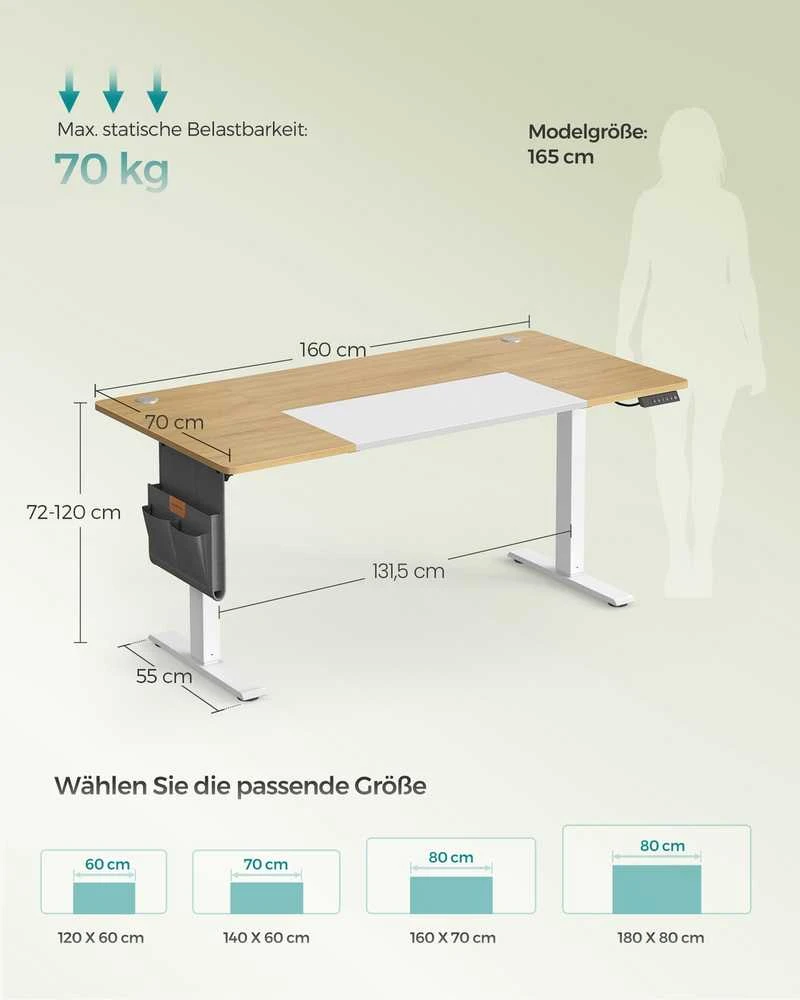 Songmics Reguliuojamo aukščio rašomasis stalas elektrinis pastelinės geltonos spalvos baltas pagrindas