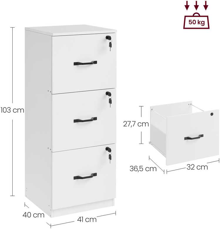 Songmics Failų spinta 41x40x103,1 cm Balta Saugykla