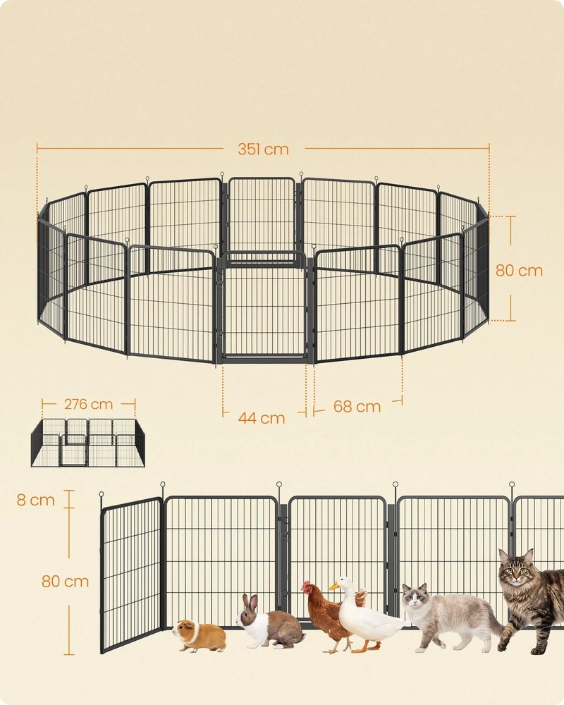 Songmics Augintinių aptvaras su plačiomis durimis, dūminės juodos spalvos, 276 × 276 × 80 cm