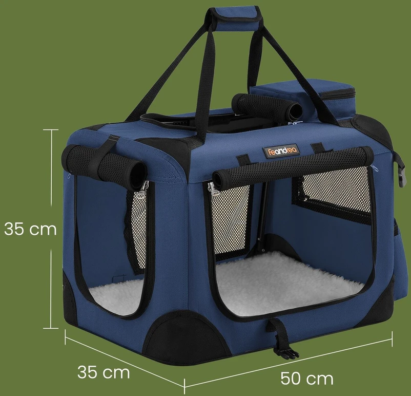 Songmics Augintinio transporto dėžė sulankstoma 50x35x35 cm tamsiai mėlyna