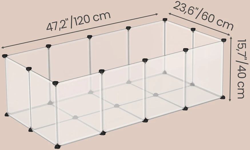 Songmics Gyvūnų aptvaras su grindų plokštėmis, 125x63x42 cm