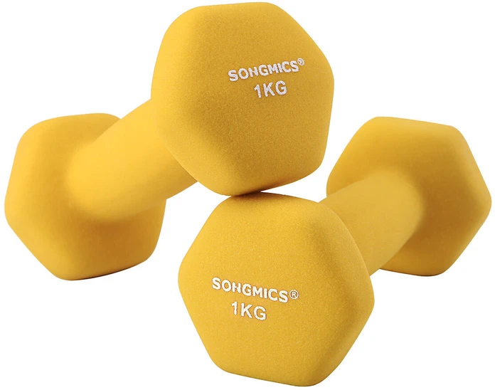Songmics Hanteliai 2 x 1kg geltonos spalvos