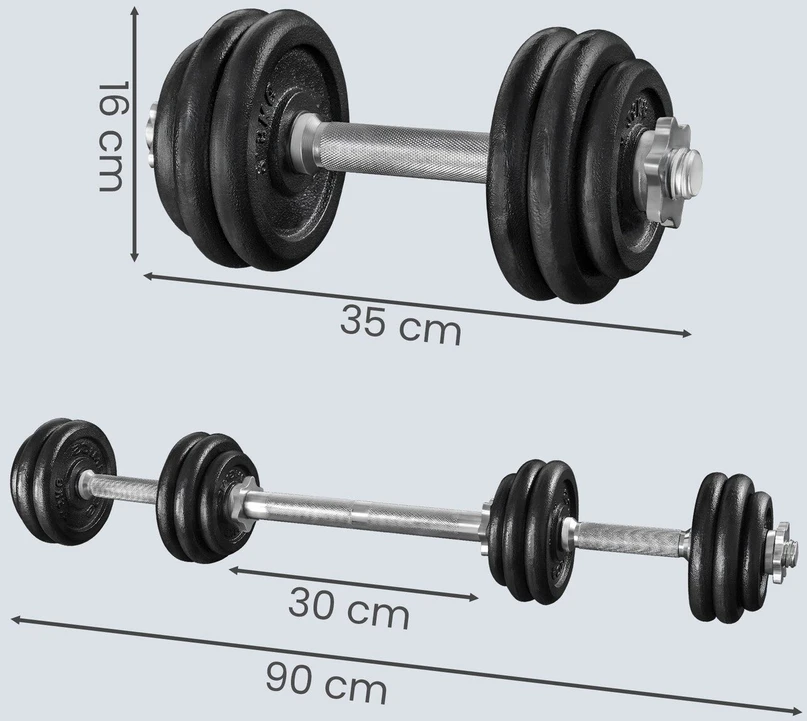 Songmics Hanteliai, 2 x 15 kg ketaus hantelių rinkinys, reguliuojamas