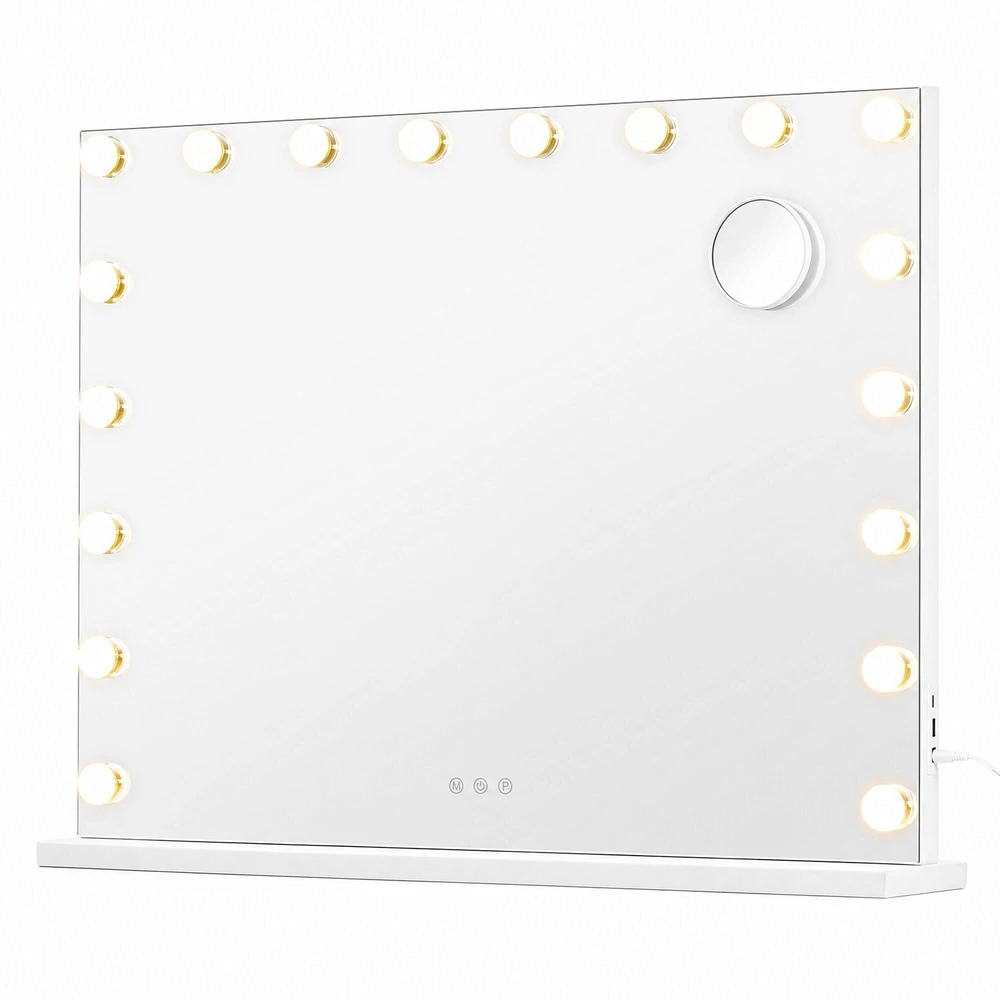 Songmics Kosmetinis veidrodis su 18 reguliuojamo ryškumo LED lempučių, matinės baltos spalvos, 62 × 80 × 5,7 cm