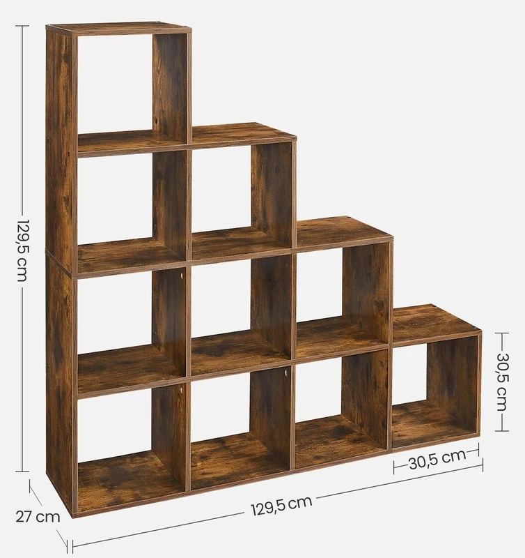 Songmics Laiptinė lentyna, rudos spalvos, 129,5 × 29 × 129,5 cm