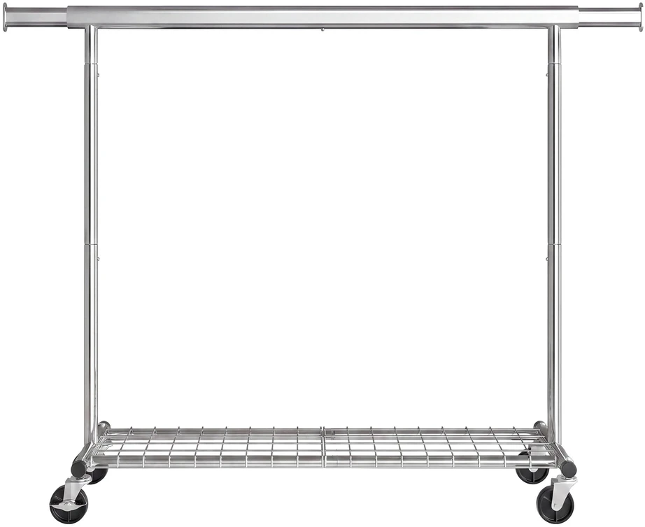 Songmics Drabužių kabykla ištraukiama, su ratukais, sidabrinė, 160–200 × 45 × 161,5 cm