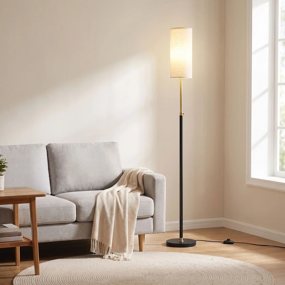 Songmics RGB LED reguliuojamo aukščio toršeras, juodas, 25 x 25 x 148–178 cm