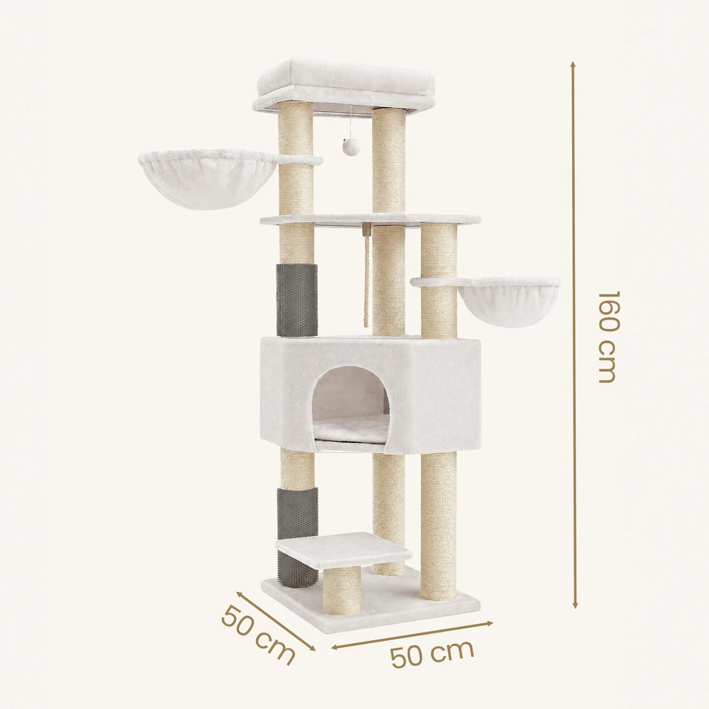 Songmics Kačių draskyklė su platformomis 160 cm kreminė-béžinė