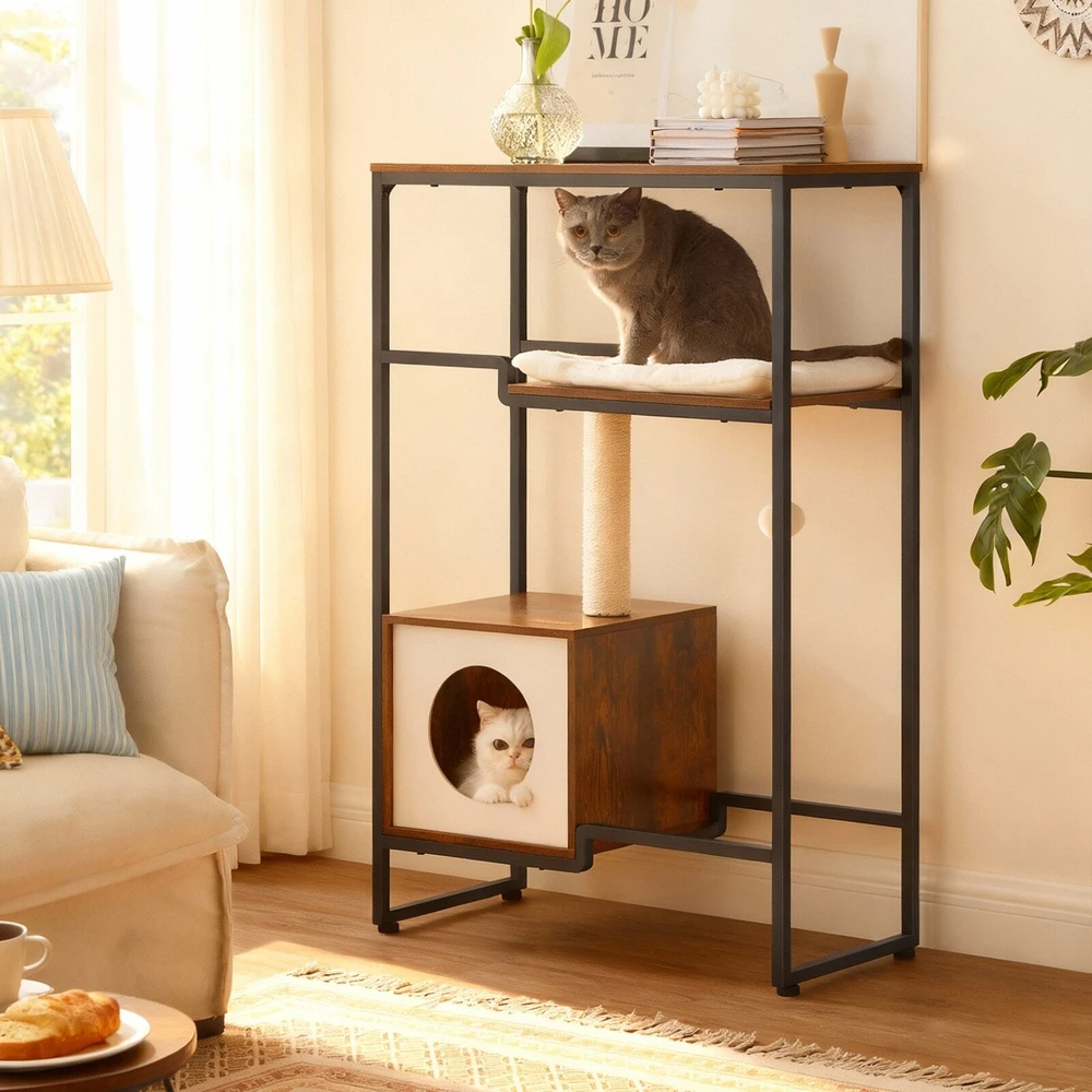 Songmics Kačių draskyklė su pliušinėmis pagalvėmis 114 cm