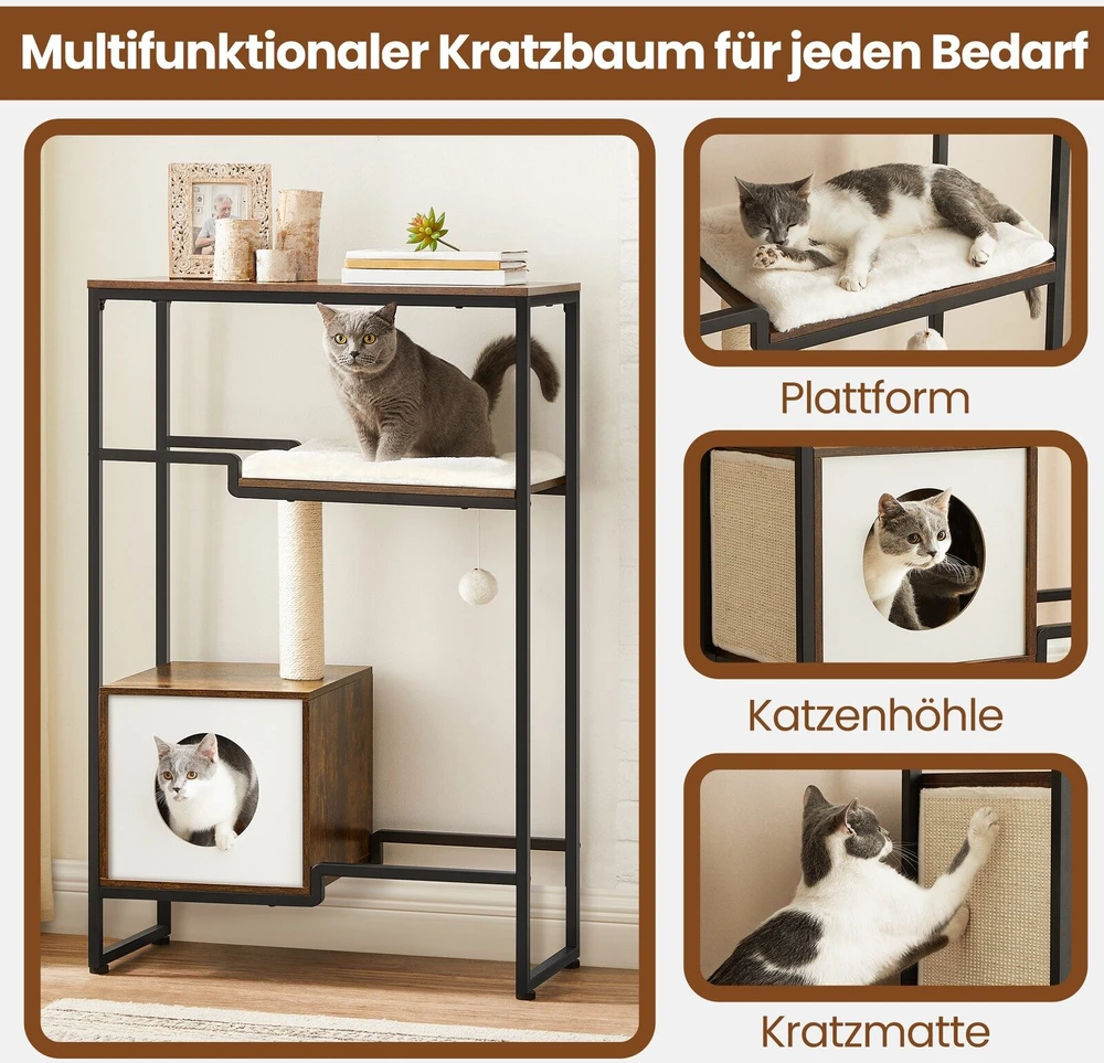 Songmics Kačių draskyklė su pliušinėmis pagalvėmis 114 cm